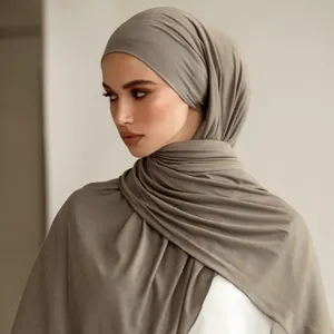 Mới nhất USA chất lượng tốt nhất mềm mại ngay lập tức bông Jersey hijab phụ nữ mới Jersey khăn mềm đồng bằng dân tộc co giãn khăn xếp Hijabs