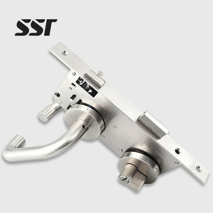 Poignée de porte coupe-feu moderne multi-tailles en acier inoxydable 304 avec serrure à double courbure pour appartement, sécurité et passage sécurisé - Product Image 1