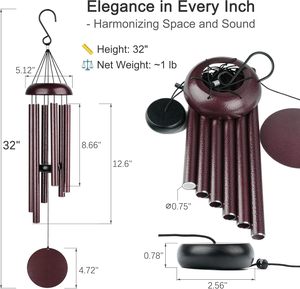 Campana <span class=keywords><strong>de</strong></span> Viento <span class=keywords><strong>de</strong></span> Aluminio Bronceado <span class=keywords><strong>de</strong></span> 32 Pulgadas con Tubo <span class=keywords><strong>de</strong></span> Afinación para Jardín Conmemorativo Exterior, Mini Patio <span class=keywords><strong>de</strong></span> Comedor - Product Image 5