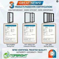 Ventana Abatible de Aluminio Delgada con Rotura de Puente Térmico, Certificada por NFRC y AAMA, Resistente a Impactos de Huracanes, Insonorizada, para Baño, Marca Topbright