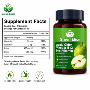Green Elixir Vitaminas Personalizadas con Vinagre de Sidra de Manzana, B12, Multivitamínico en Gomitas para Recién <span class=keywords><strong>Nacidos</strong></span>, Apoyo Energético, Digestión e Inmunidad, 60 Unidades - Product Image 4