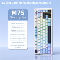 Clavier de jeu mécanique sans fil USB-C personnalisé 75 % avec interrupteurs hot-swap, anti-ghosting, bouton rotatif, mode rétroéclairage RVB programmable, touches PBT
