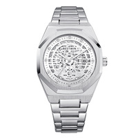 Luxuriöse Herren-Skelett-Mechanikuhr mit Edelstahlgehäuse und -armband Hochwertige Business-Sport-Automatikuhr
