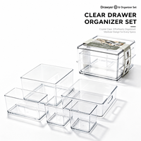 Boîtes de rangement empilables transparentes en PET, plusieurs tailles, avec poignées, pour l'organisation du comptoir de la salle de bain et de la cuisine