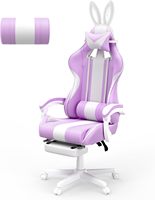 Chaise de bureau et de gaming pliable et pivotante en cuir PU, avec massage, refroidissement, oreilles de lapin, base en nylon blanche, modèle Italie, design mignon