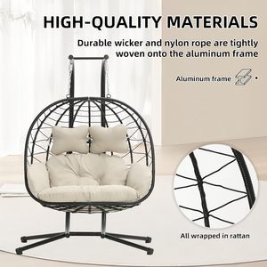 Đôi ngoài trời khung kim loại chịu thời tiết đệm đu trứng Ghế võng có thể gập lại treo loveseat đứng cho ban công - Product Image 3