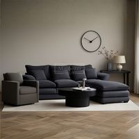 Meubles de salon modernes en tissu avec canapé sectionnel, fauteuil pivotant, table basse cannelée et console noire