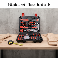 Ensemble d'outils à main avec douilles, tournevis, clé, pinces, marteau et ruban à mesurer - Boîte à outils robuste et durable pour un transport et un rangement faciles