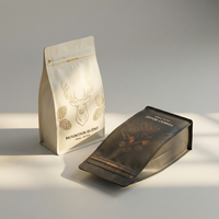 Nouvelles pochettes d'emballage de café mat, refermables avec fermeture éclair, personnalisées, à fond plat, pour grains, sachet de café à huit soudures latérales