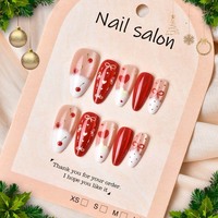 Faux Ongles de Noël en Gros à Pression, 24 Pièces, Motif Floral Rouge, Canne à Sucre, Flocon de Neige, Réutilisables, en ABS, Faits Main