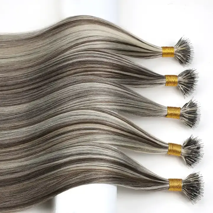 Yüksek kaliteli insan saçı rus çift çizilmiş nano halka saç toptan uzatma stokta düz nano halka saç ekleme