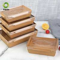 Fabricant de boîtes à emporter en papier kraft écologique avec couvercle transparent, produit des boîtes portables pour pique-nique, à emporter pour les sushis, les desserts, les gâteaux, les cadeaux