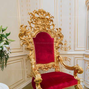 Fauteuils luxueux en tissu <span class=keywords><strong>rouge</strong></span> royal pour la décoration intérieure Chaise du trône du roi à dossier haut bon marché pour la fête de mariage - Product Image 4