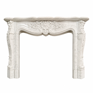 Chimenea tradicional de mármol con tallado ornamentado, de mármol blanco, para interiores, con estufa de leña para comedor. - Product Image 2
