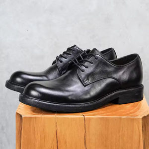 Chaussures en cuir de cheval Goodyear haut de gamme faites à la main DSYX, chaussures pour hommes, automne, haute tige, vintage, britanniques, en cuir véritable à trois joints, Oxford - Product Image 2