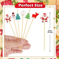 Brochettes à cocktail jetables biodégradables en bambou rouge et vert pour Noël, avec emballage combiné, 100 pièces par sac