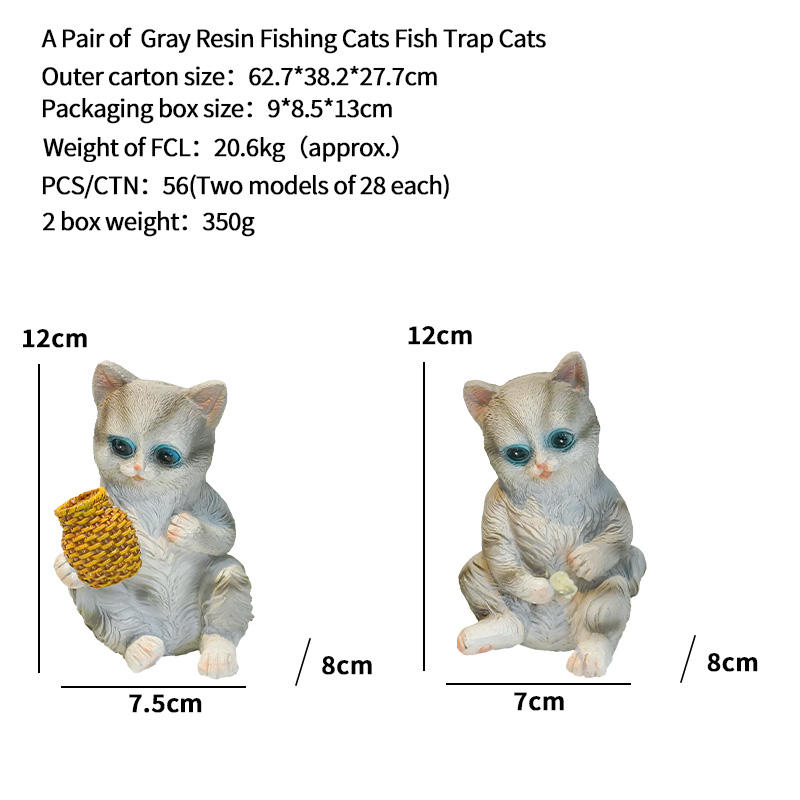 A Pair of  Gray Resin Fishing Cats Fish Trap Cats