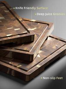 Ensemble de 3 planches à découper en bois d'acacia pré-oléées, extra larges, épaisses, antidérapantes, en bois de grain traversant, pour la préparation des repas en cuisine - Product Image 4