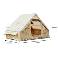 Tente Gonflable Oxford 420D de 6,3 m² en Gros, Tente de Glamping Kaki Imperméable avec Doubles Portes en U et Fenêtre Panoramique, Fabrication OEM