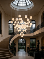 Lustre linéaire LED moderne, luminaire suspendu de luxe en albâtre, lustre long pour escalier, lustre rond pour plafonds hauts