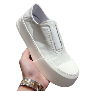 Men's All Seasons Comfortable Soft Board Shoes Thicksole Non-Slip Slip-On Design Genuine <b>Leather</b> Rubber <b>Insole</b> for Spring - Product Image 1