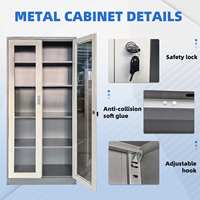 Armoire de classement en acier avec porte vitrée, faible MOQ, armoire métallique de bureau moderne avec serrure sécurisée, en stock pour dossiers et livres