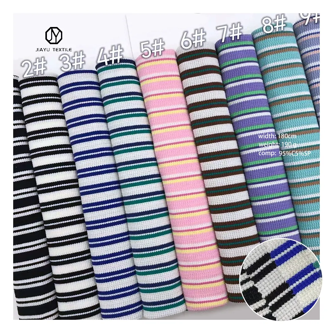 Ready to Ship 190gsm Multicolor Striped Waffle Fabric 100% Cotton Dress Tops POLO Shirts T Shirts Fabric Material