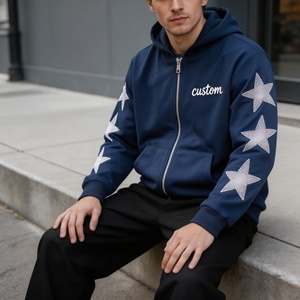 Sudaderas con capucha personalizadas con logotipo serigrafiado, estilo urbano, con cremallera, para hombre, de alta calidad, de felpa francesa, estilo vintage. - Product Image 4