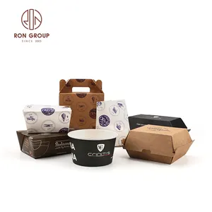 RON GROUP Take Away Kraft Paper Food Boxes packaging food grade Disposable Tableware Greaseproof salad paper box for restaurant