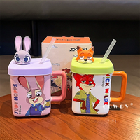 Mug en céramique Stitch de dessin animé Disney à succès avec poignée et couvercle, tasse à café et à lait pour le bureau, la maison et les cadeaux