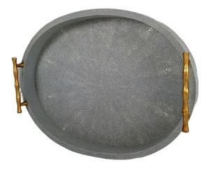 Plateau artisanal en bois noir imitation peau de requin, fait main, jetable, personnalisé, pour la décoration de la maison, avec longue poignée dorée, modèle 078, DAPHOCO - Product Image 1