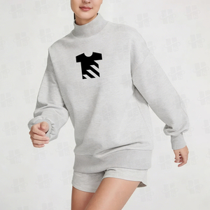 Pull à col montant en molleton brossé, nouvelle arrivée, couleur unie, épaules tombantes, grande taille, broderie personnalisée pour femmes, automne - Product Image 4