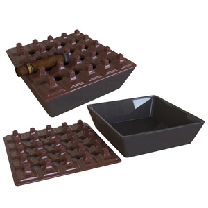 OEM artesanía al por mayor Logotipo de forma personalizada al aire libre a prueba de viento <span class=keywords><strong>terraza</strong></span> rejilla 16 agujeros gran cuadrado de cerámica Cenicero con tapa - Product Image 1