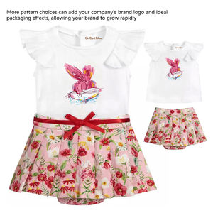 ชุดเดรสผ้าฝ้าย2ชิ้นสำหรับทารกแรกเกิดพร้อมกระโปรงพับและเสื้อยืดแขนสั้นชุดปาร์ตี้ฤดูร้อนตกแต่งลายสัตว์ - Product Image 6
