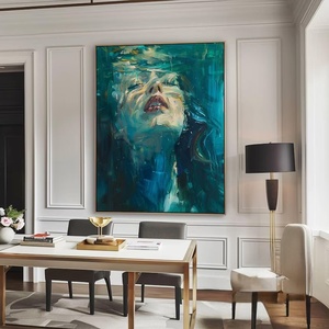 Bella addormentata tavolozza coltello da parete arte blu testurizzata faccia astratta ritratto giovane ragazza pittura ad olio per la casa soggiorno arredamento - Product Image 1