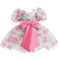 Gaun Bunga untuk Anak Perempuan Pesta Renda Pita Besar Gaun Tutu Ulang Tahun Malam Pesta Dansa Kostum Baptis Putih Baju Bayi Musim Panas 1 Sampai 5 Tahun