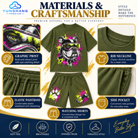 Ensemble streetwear deux pièces pour homme : T-shirt en coton mélangé tricoté à motif punk bouledogue, séchage rapide, 220g, et short à cordon de serrage
