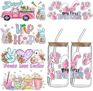 Autocollants personnalisés colorés pour gobelets en verre de 16 oz, motif lapin, œuf de Pâques, floral, dessin animé, imperméables et résistants aux UV, pour transferts sur verre et eau - Product Image 6
