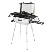 Trolley de maquillage grand format 24 pouces avec miroir LED, valise de maquillage roulante, étanche, boîte de rangement de voyage pour salon, avec haut-parleur Bluetooth