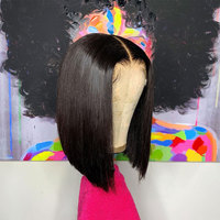Wig Bob Pendek Peru Grosir, Rambut Asli Lurus Alami, Wig Lace Front untuk Wanita Kulit Hitam, Wig Tanpa Lem Hd Lace Frontal, Vendor