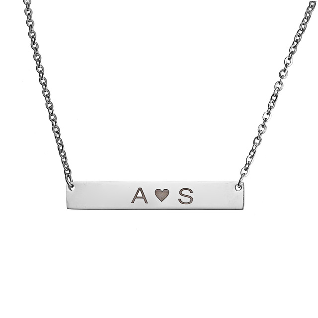Personalized valentines day gift silver steel custom name engraving bar necklace for love BF GF gifts