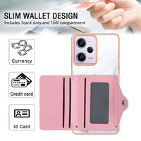 Étui de protection antichoc électroplaqué pour Redmi avec fente pour cartes intégrée, pochette à cartes non amovible et design marbre