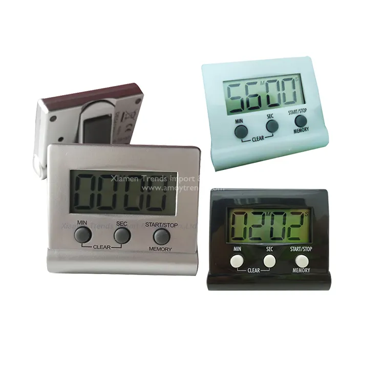 Electronic mini magnetic countdown digital kitchen timer for cooking with clip magnet count down small lcd screen display metal