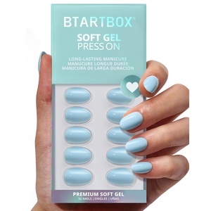 Faux ongles extra courts ovales 32 pièces avec colle, vente en gros, gel souple, couleur unie premium, bleu, ongles artificiels à presser en vrac - Product Image 1