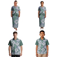 Vêtements classiques Chemises pour hommes Chemises pour garçons Robes pour femmes Puletasi Robes pour filles Imprimé Hibiscus Samoan Polynésien Ensemble de 4 vêtements assortis pour la famille