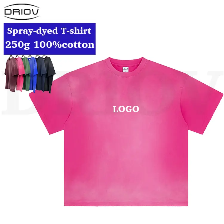 도매 250g 미네랄 워시 티셔츠 빈티지 빈 핑크 티셔츠 사용자 정의 로고 특대 면 남성 자수 고민 T 셔츠