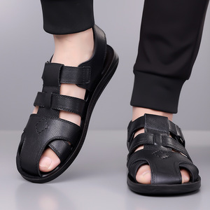 Sandales d'été pour hommes en cuir véritable de qualité supérieure, confortables, décontractées, légères, respirantes, avec semelle intérieure en PU flexible - Product Image 1