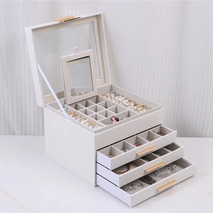 Customizable 4-Tier Leather Jewelry <b>Box</b> With Clear Window Lid And Gold Hardware <b>Large</b> Capacity Organizer For Women - Product Image 4