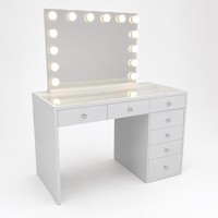Table de toilette moderne en panneaux de bois assemblés avec éclairage LED, bureau de maquillage, table de chevet et table de rangement pour le pied de lit