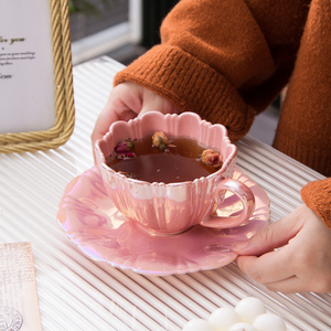 New <b>Chinese</b> Style Eco-Friendly 240ml Porcelain Ceramic Coffee/<b>Tea</b> Cups and Saucers <b>Set</b> Colorful Gift Mug for Girls - Product Image 2